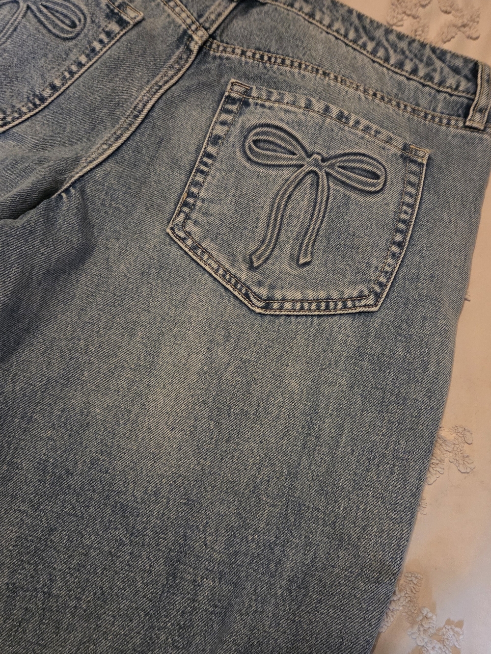 wild fable Light Blue Straight-Leg Jeans with Bow-Appliqué Pocket